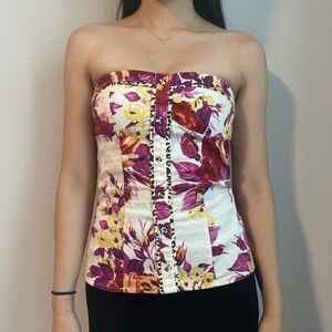 Selé Floral Strapless Top with Button Detail